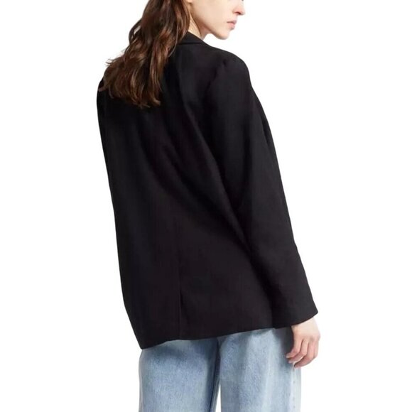 Treasure & Bond Single Breasted Blazer Jacket Black Linen Blend Oversized Size S - Picture 2 of 16